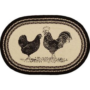 Farmhouse POULTRY Jute Braided Oval Throw Rug